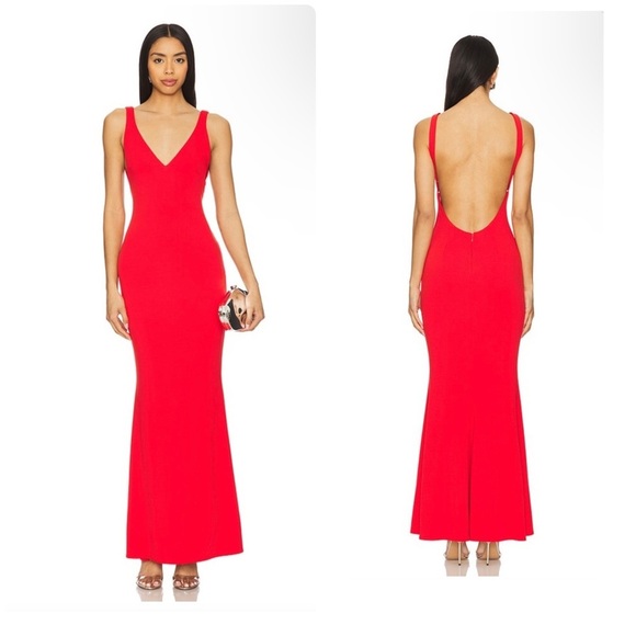New! Katie May x Revolve Tina Red Low Back Gown in Cherry 🍒 Small NWT! - Picture 1 of 12